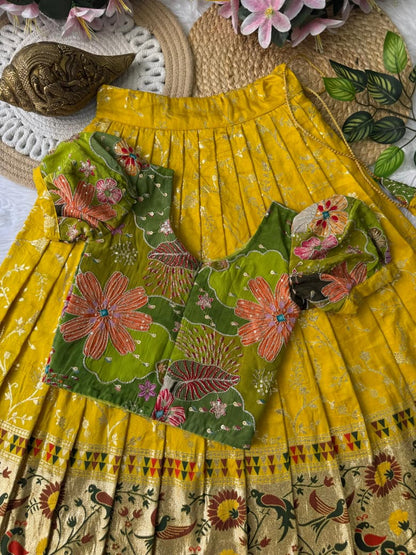 Pure Dola Silk Lehenga with Zari Weaving Border and Natural Crepe Top