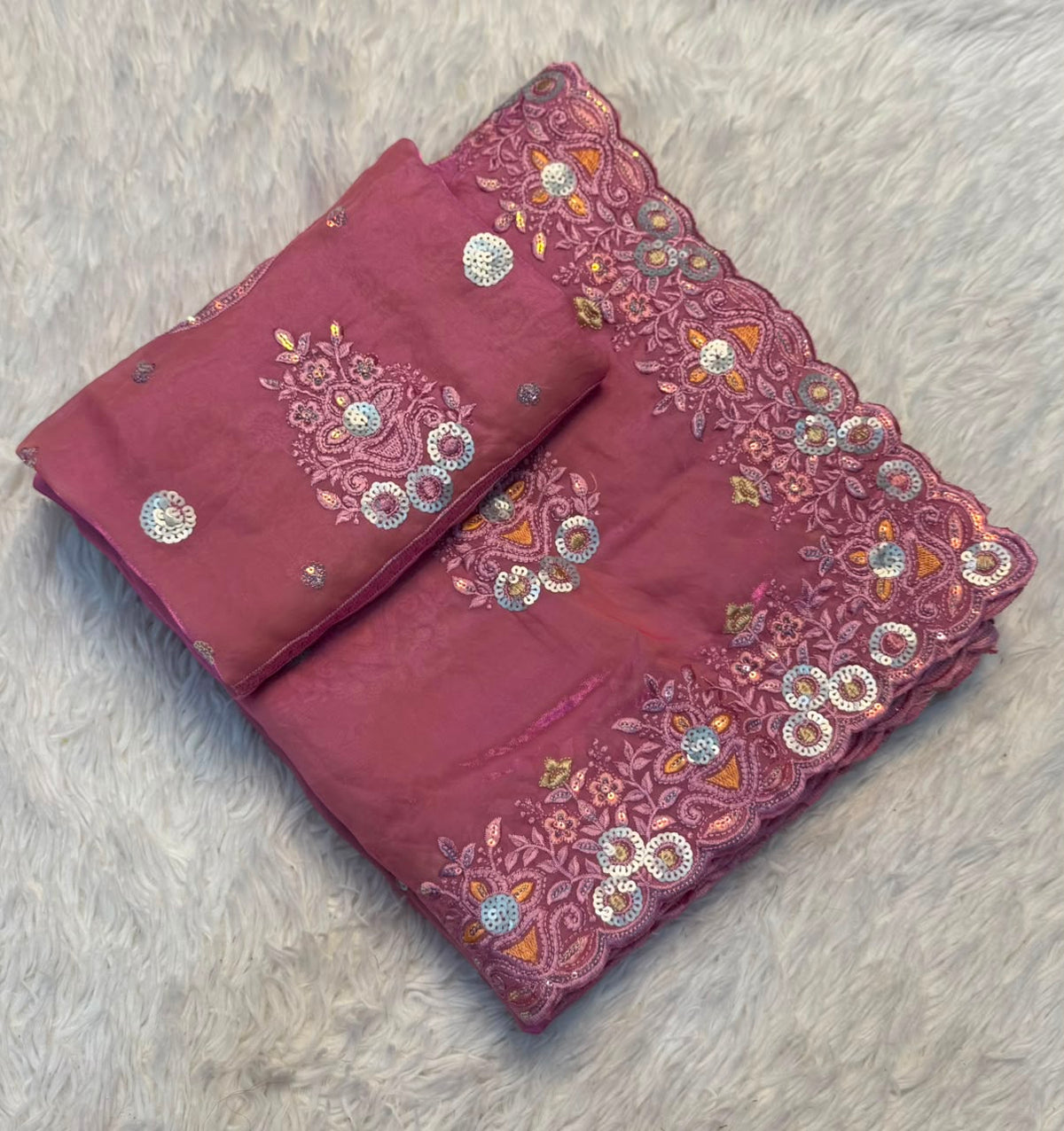 Fancy Space Silk Saree with Sequin Work and Embroidery Blouse