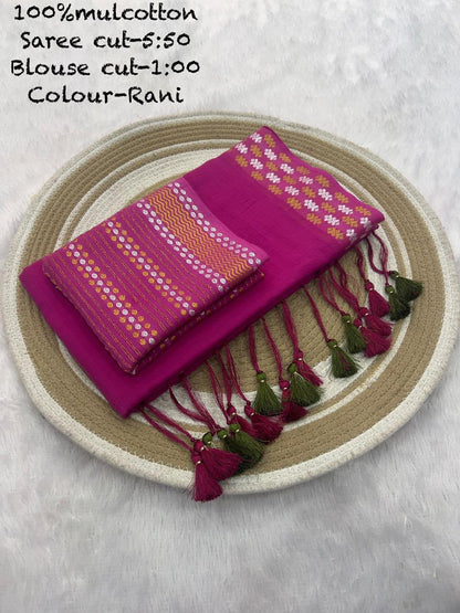 Mul Cotton Saree with Resham Silver Golden Border and Cotton Weaving Blouse