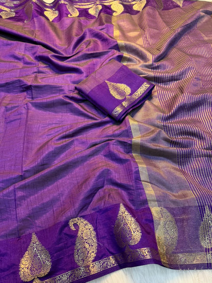 Soft Tussar Silk Saree with Chit Pallu and Running Blouse