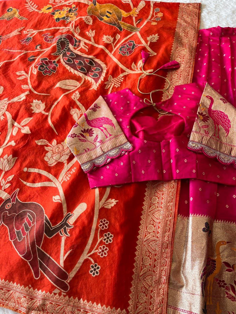 Flamingo Soft Dola Silk Stitched Lehenga Choli with Jacquard Dupatta