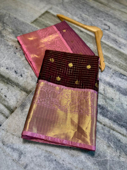 Banarasi Check Pattern Soft Banarasi Silk Saree