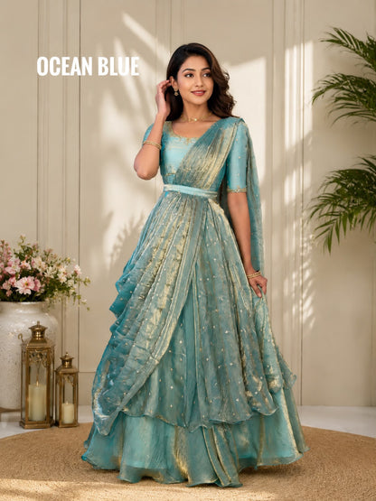 Heavy Space Silk Double Frill Lehenga Choli Set with Sequins Embroidery