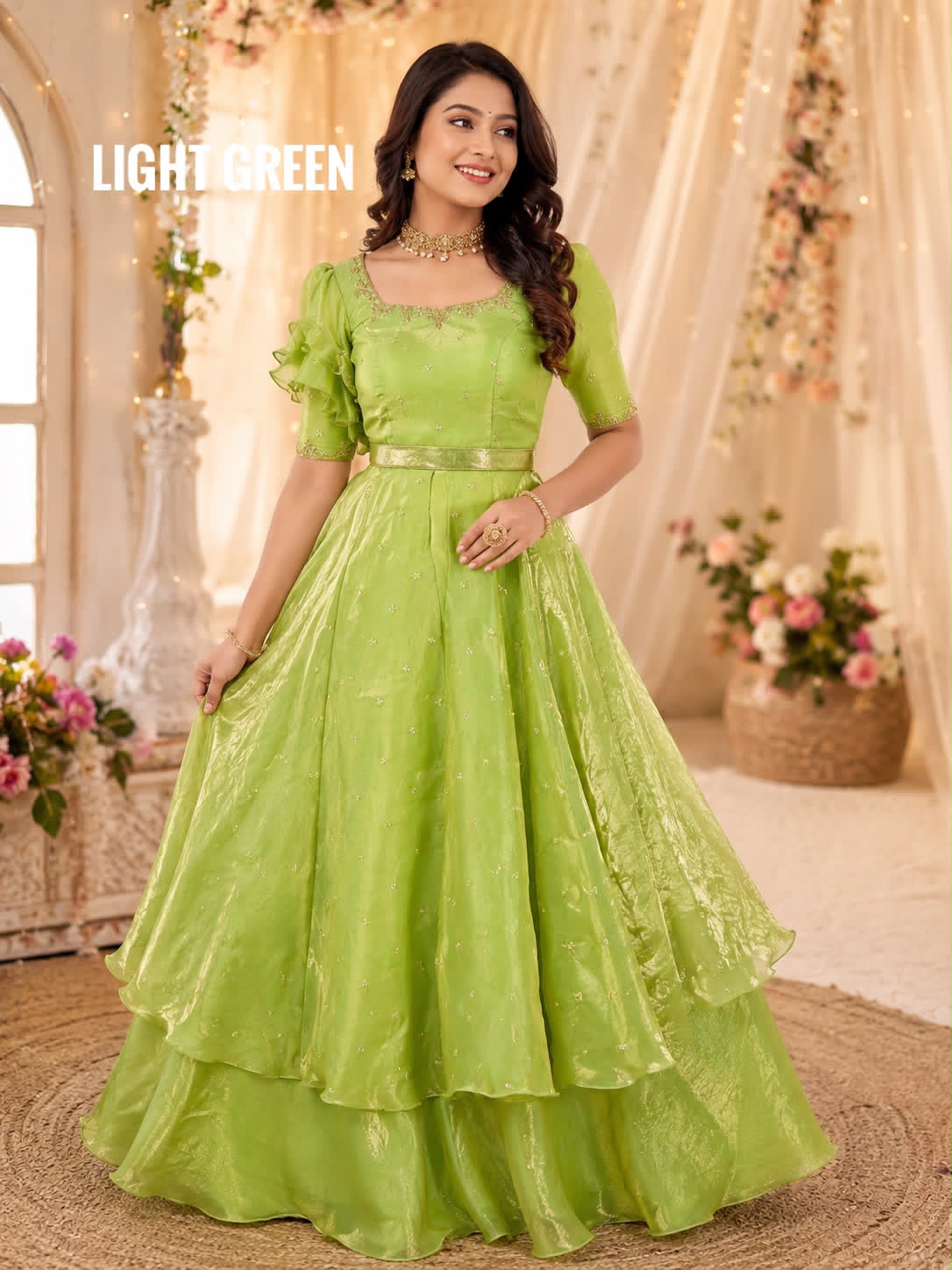 Heavy Space Silk Double Frill Lehenga Choli Set with Sequins Embroidery