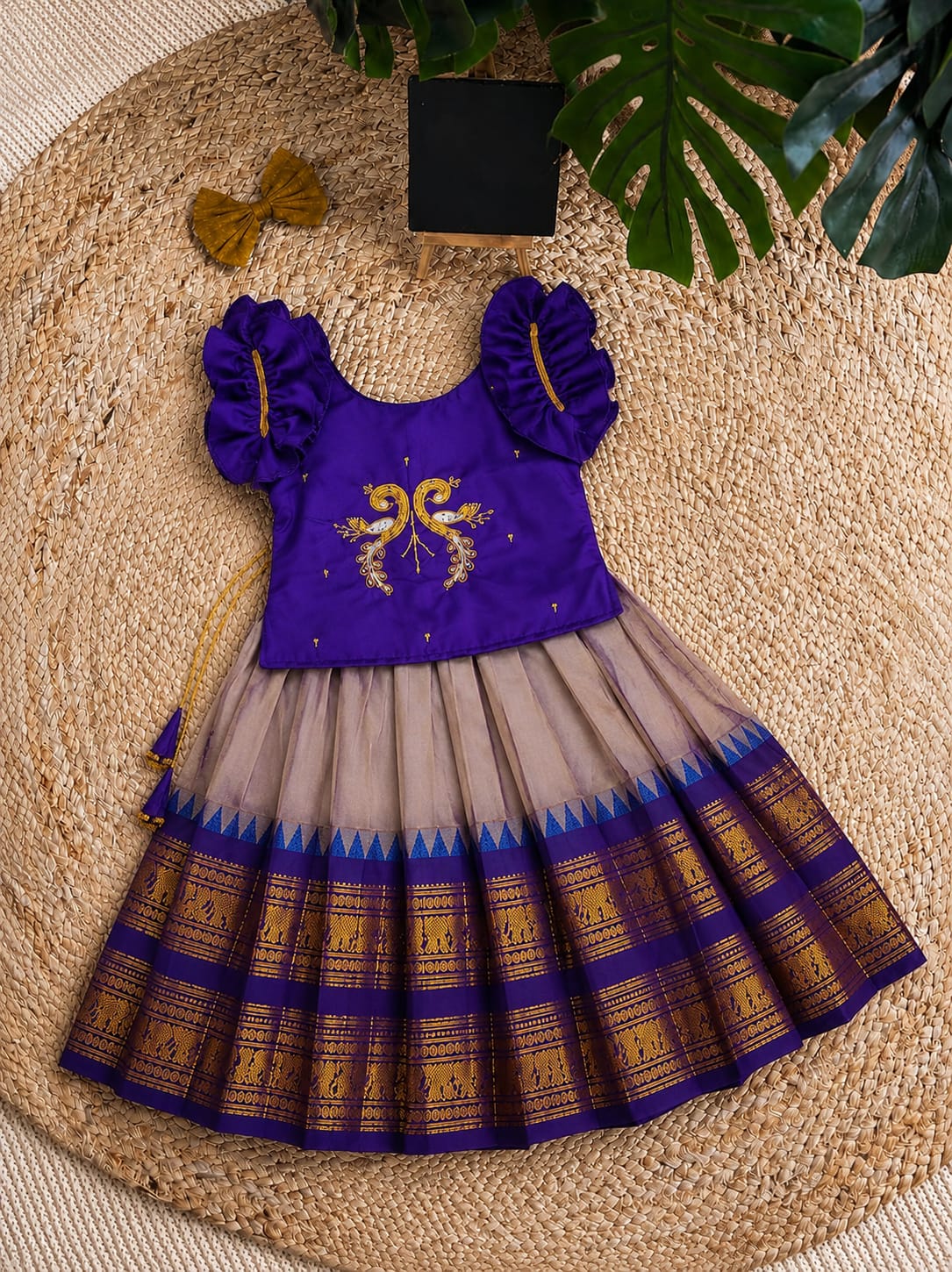 Kids Pure Silk Lehenga Choli with All-Over Zari Weaving and Hand Work