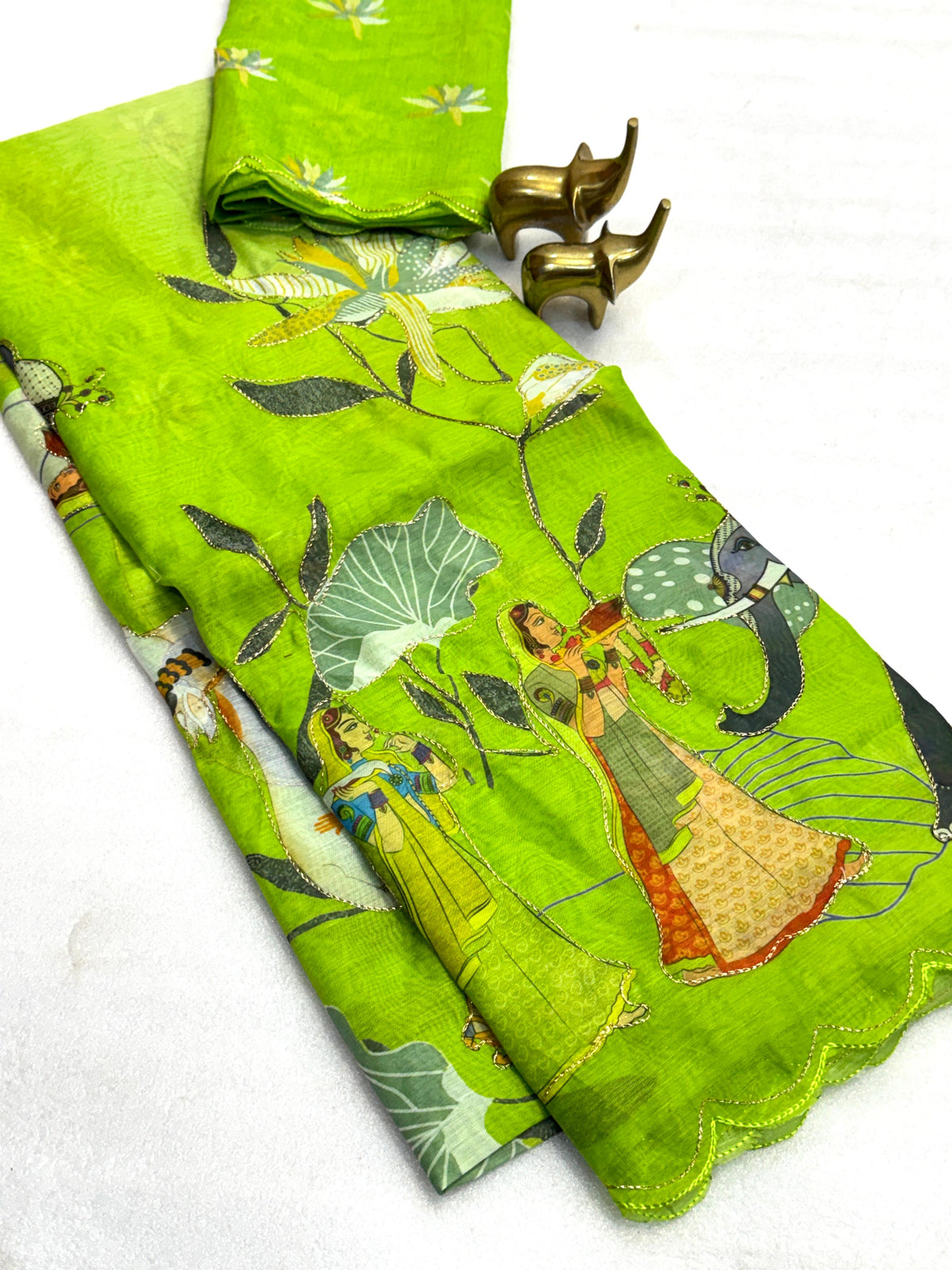 Vamika Soft Chanderi Cotton Floral Digital Print Saree with Aari Work Border