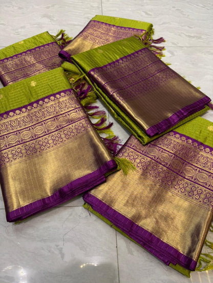 Green Banarasi Katan Soft Silk Saree with Buti Design and Zari Border