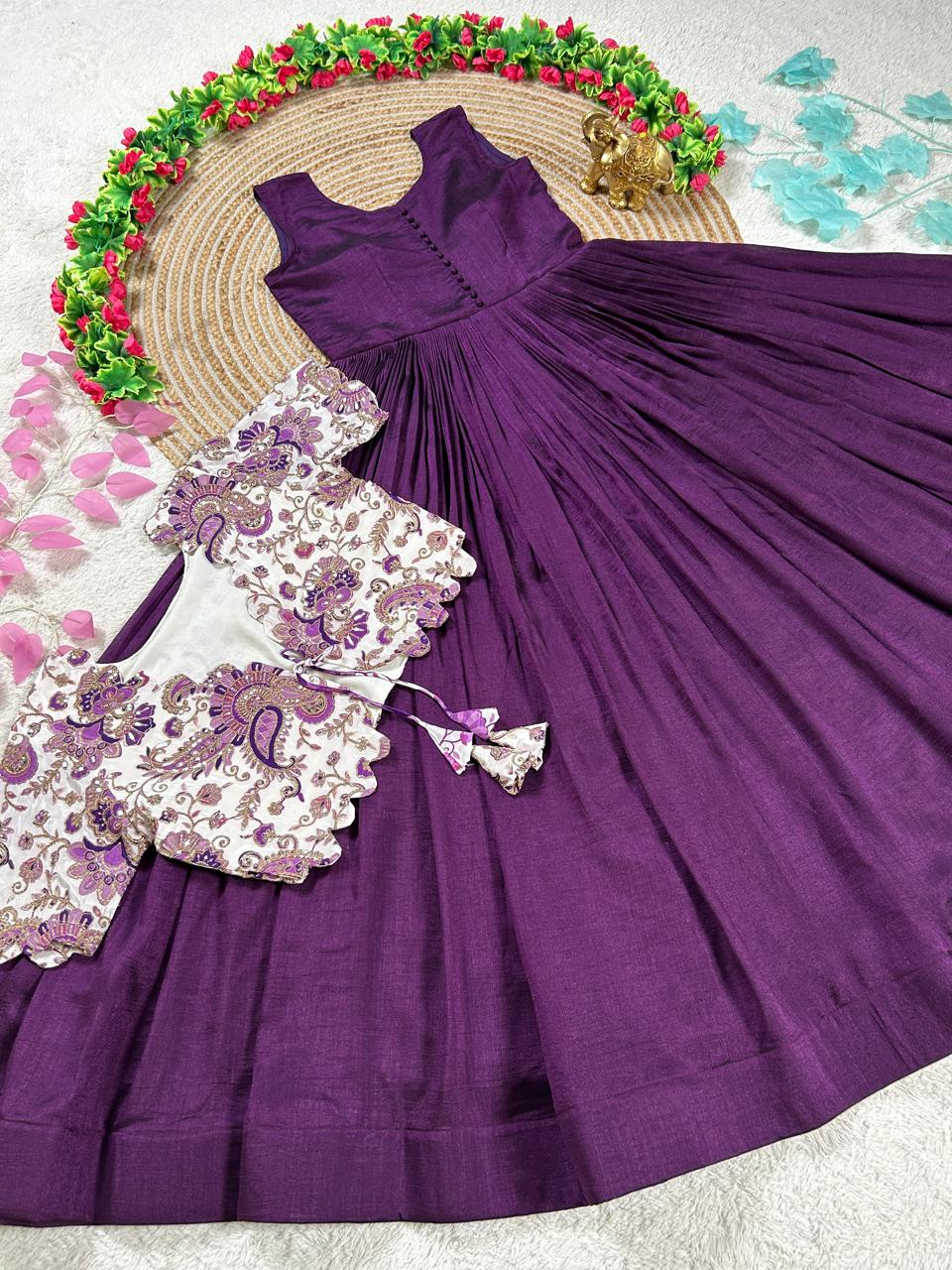 Royal Garden Vichitra Gown with Floral Printed Coat Set