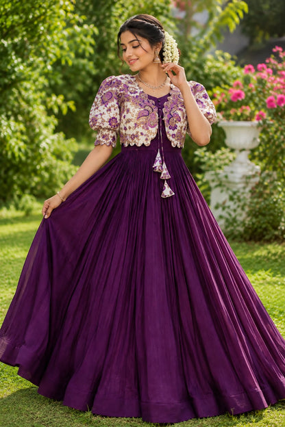 Royal Garden Vichitra Gown with Floral Printed Coat Set