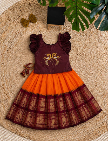 Kids Pure Silk Lehenga Choli with All-Over Zari Weaving and Hand Work