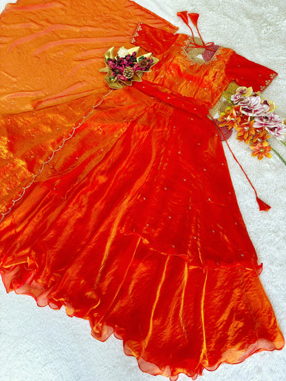 Heavy Space Silk Double Frill Lehenga Choli Set with Sequins Embroidery