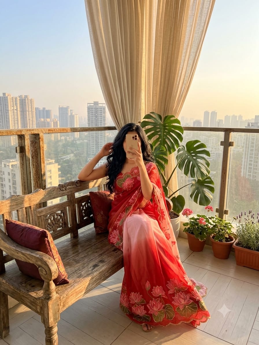 TeBy Silk Floral Digital Print Saree with Cutdana Khatli Work