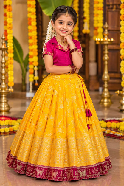 Royal Trio Contrast Kids Lehenga Choli with Floral Zari Work