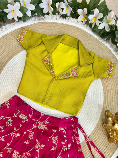 Royal Trio Contrast Kids Lehenga Choli with Floral Zari Work