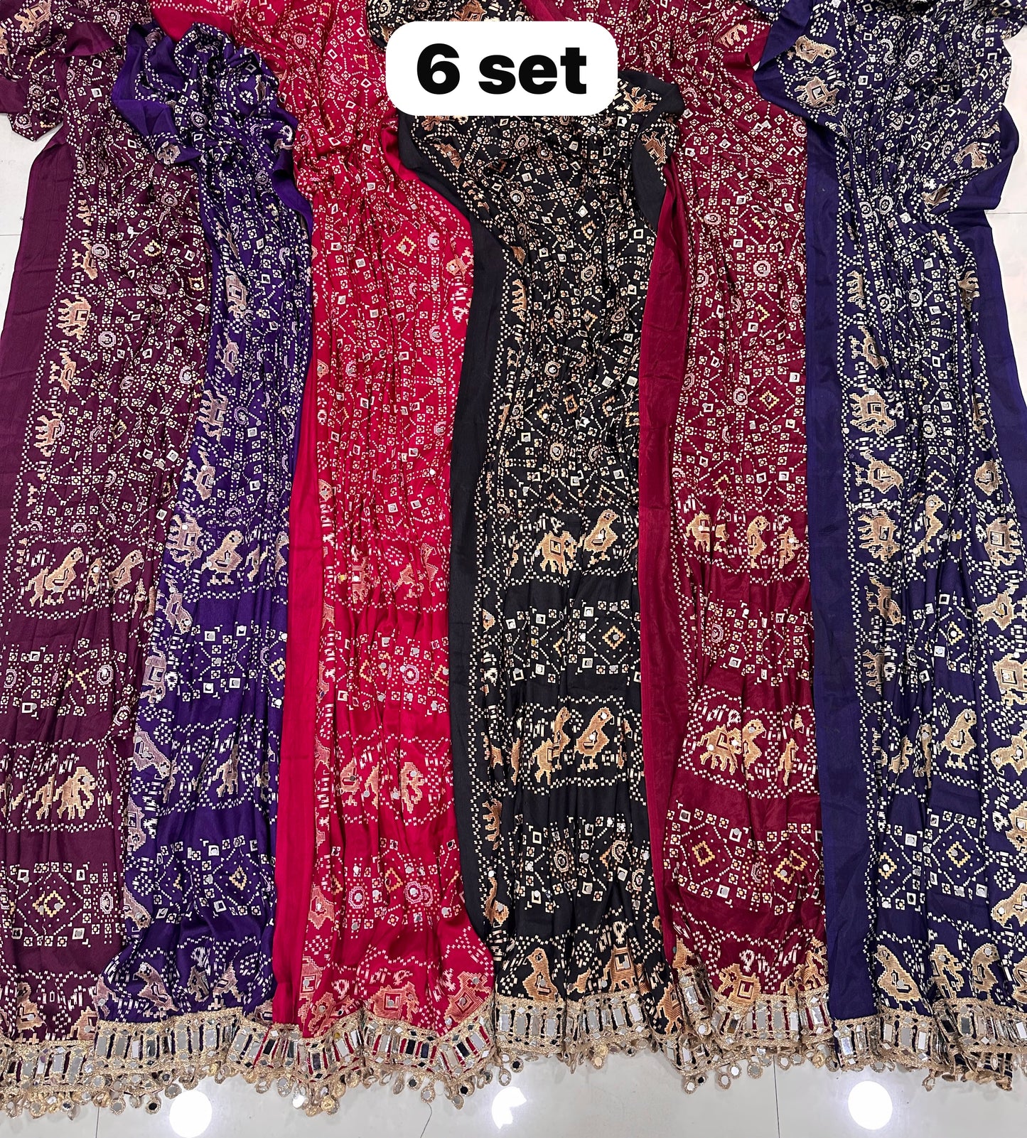 Pure Arjakh Sartin Viscous Silk Saree with Designer Print, Mirror Work & Designer Blouse