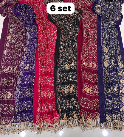 Pure Arjakh Sartin Viscous Silk Saree with Designer Print, Mirror Work & Designer Blouse