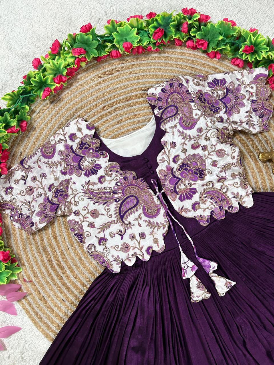 Royal Garden Vichitra Gown with Floral Printed Coat Set