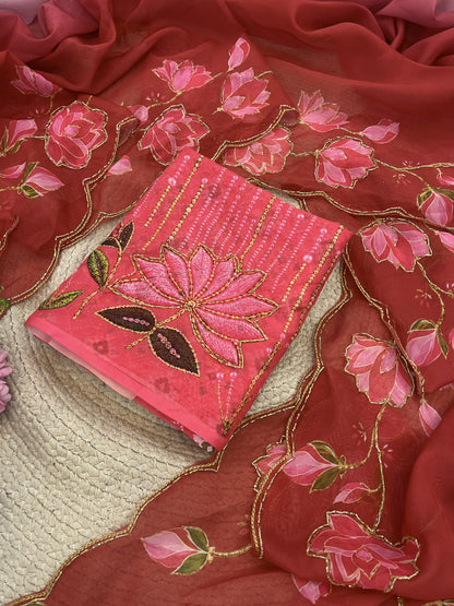TeBy Silk Floral Digital Print Saree with Cutdana Khatli Work