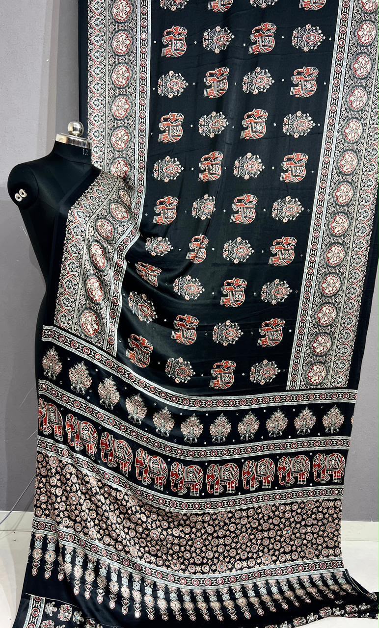 Designer Real Mirror Work Japan Satin Silk Saree