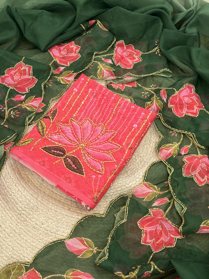 TeBy Silk Floral Digital Print Saree with Cutdana Khatli Work
