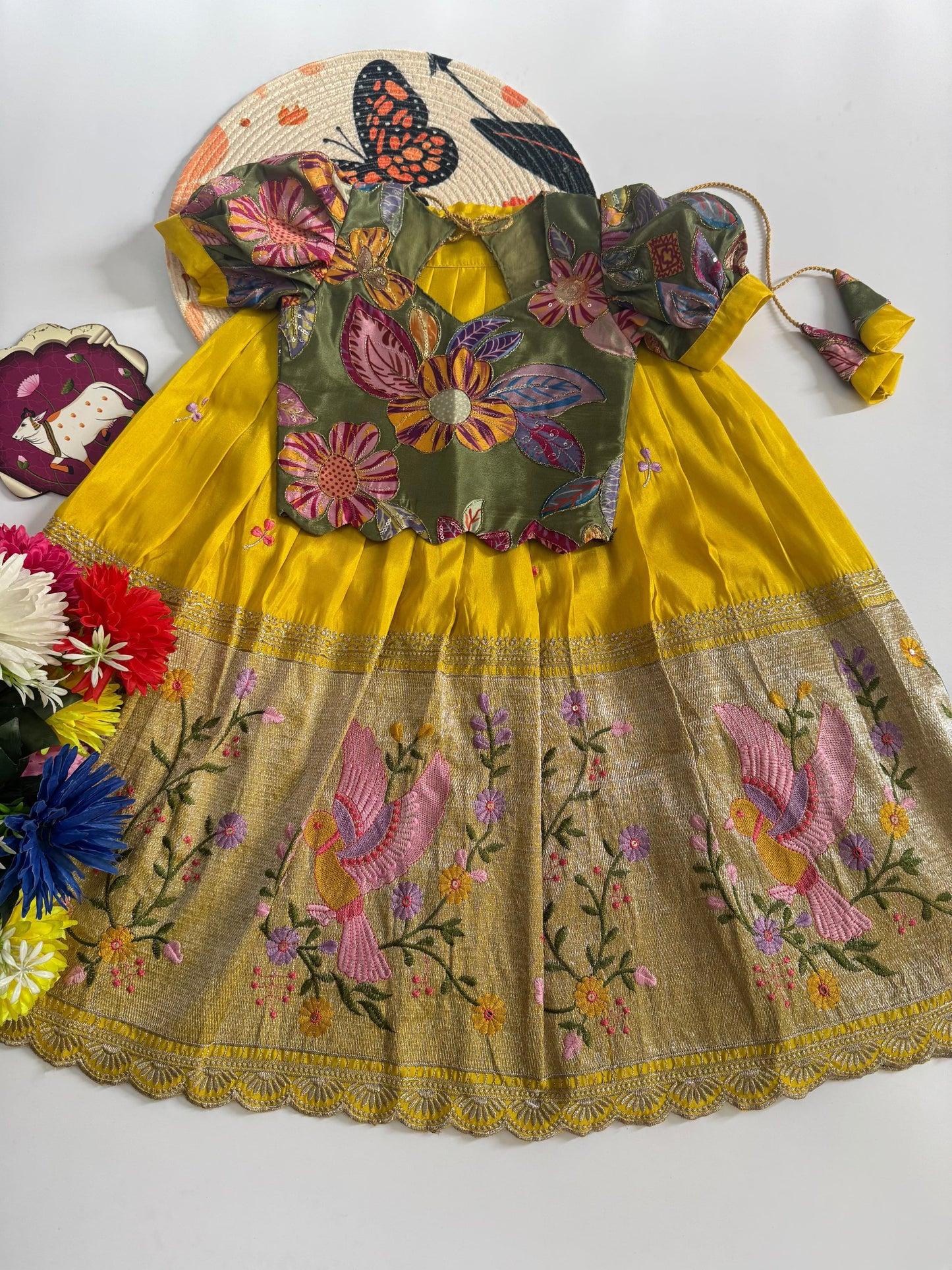 Kids Embroidered Tissue Fabric Lehenga Choli Set