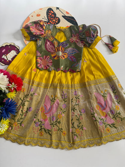 Kids Embroidered Tissue Fabric Lehenga Choli Set