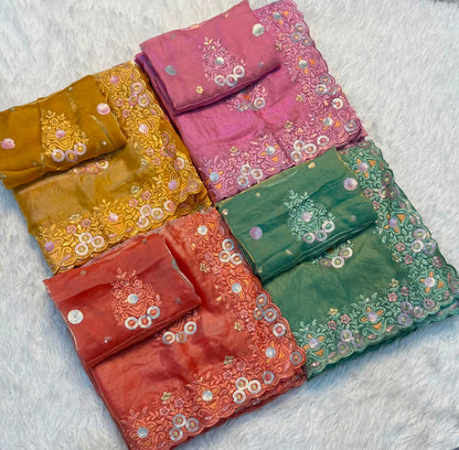 Fancy Space Silk Saree with Sequin Work and Embroidery Blouse