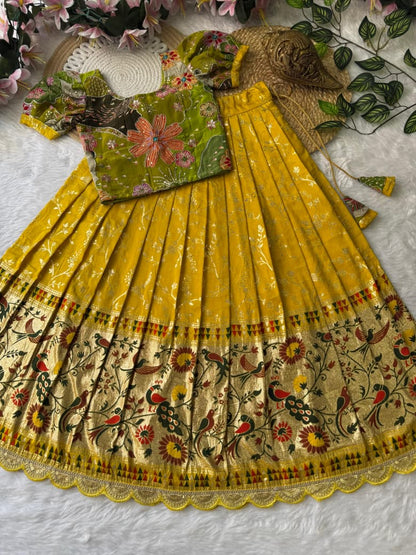 Pure Dola Silk Lehenga with Zari Weaving Border and Natural Crepe Top