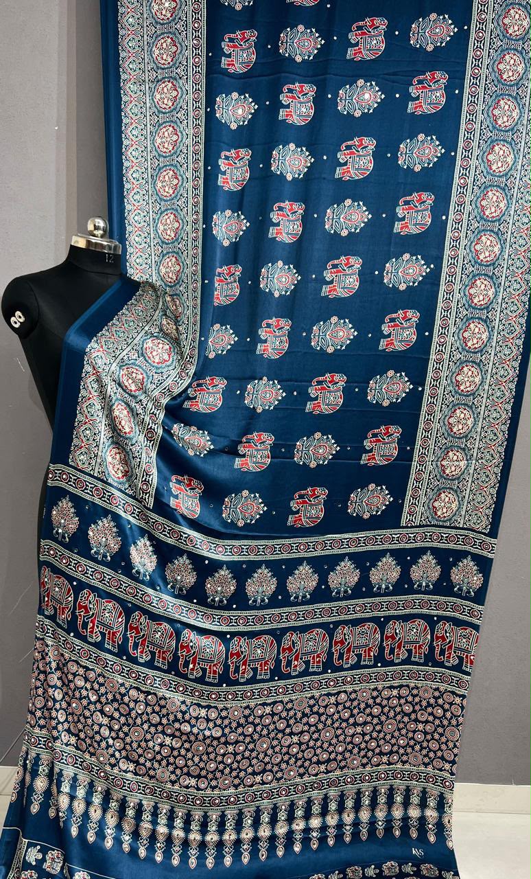 Designer Real Mirror Work Japan Satin Silk Saree