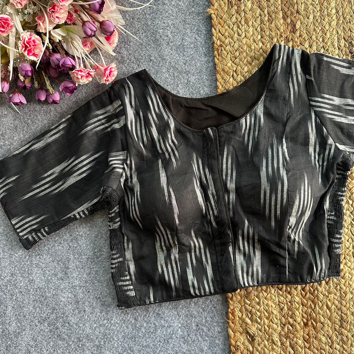 Pure Ikat Cotton Elastic Blouse with Side Elastic
