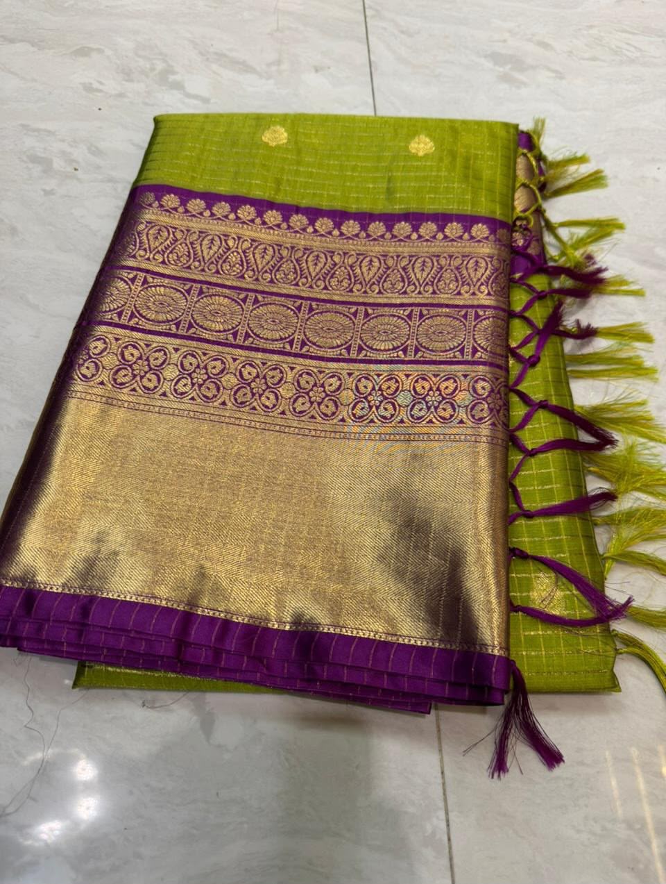 Green Banarasi Katan Soft Silk Saree with Buti Design and Zari Border