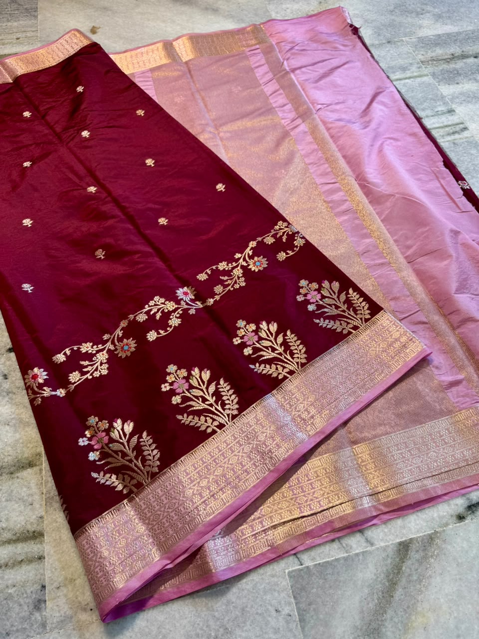 Banarasi Katan Silk Saree with Zari Butti and Contrast Jacquard Pallu