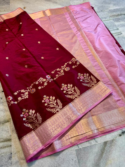 Banarasi Katan Silk Saree with Zari Butti and Contrast Jacquard Pallu