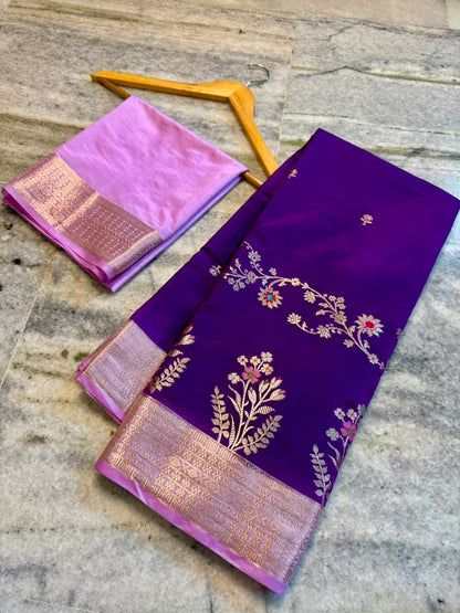 Banarasi Katan Silk Saree with Zari Butti and Contrast Jacquard Pallu