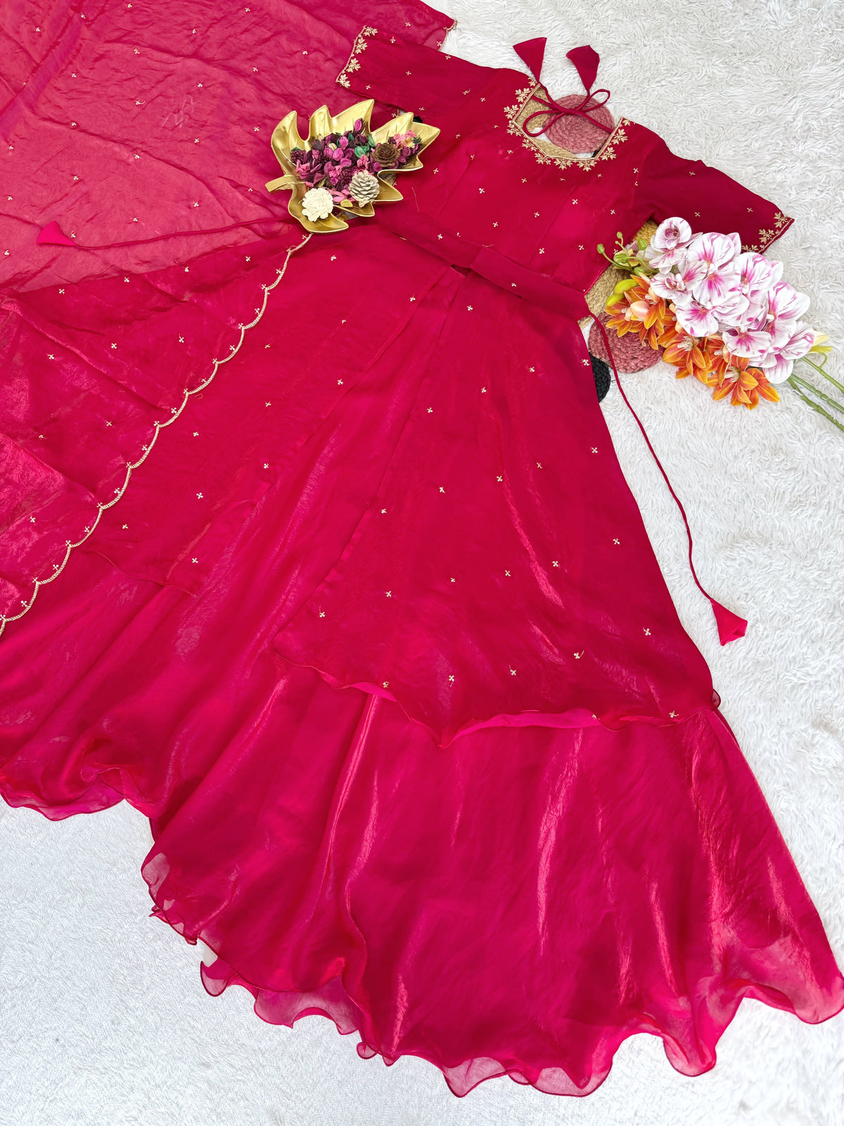 Heavy Space Silk Double Frill Lehenga Choli Set with Sequins Embroidery