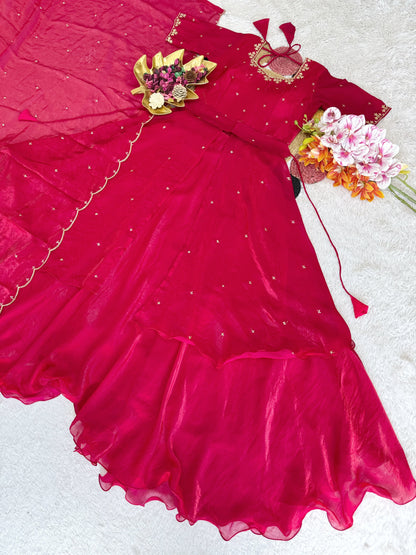 Heavy Space Silk Double Frill Lehenga Choli Set with Sequins Embroidery
