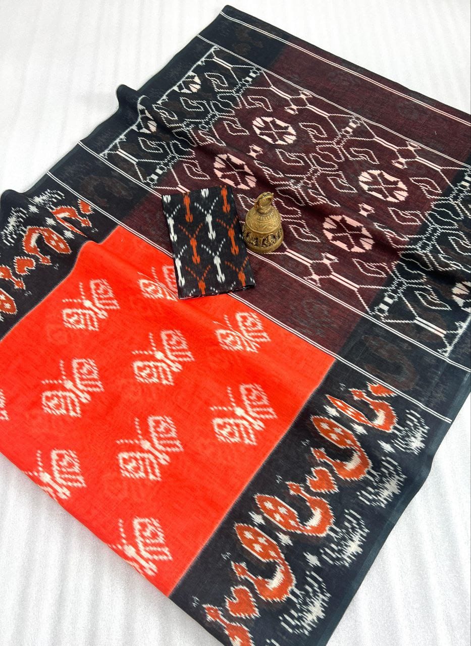 Mangalya Plain Linen Digital Print Saree with Digital Blouse
