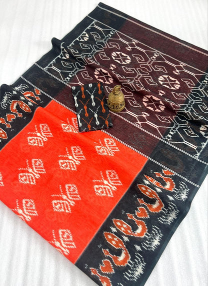 Mangalya Plain Linen Digital Print Saree with Digital Blouse