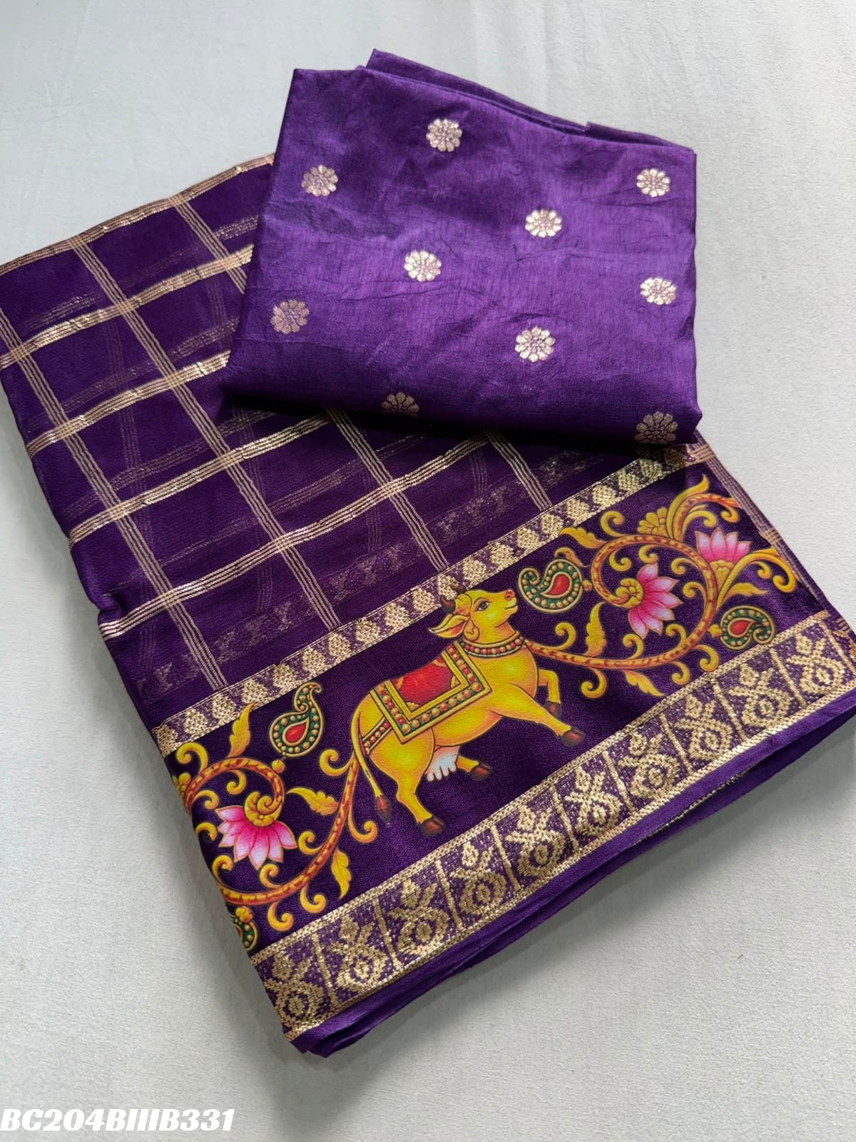 Viscose Georgette 3D Print Border Saree with Running Weaving Butti Blouse