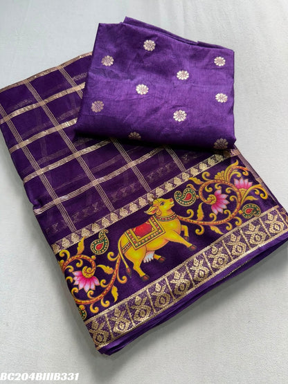 Viscose Georgette 3D Print Border Saree with Running Weaving Butti Blouse