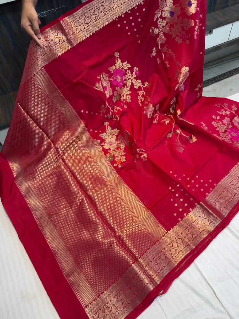 Banarasi Green Rao Mango Soft Silk Saree with Meenakari Floral Weaving