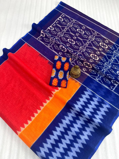Mangalya Plain Linen Digital Print Saree with Digital Blouse