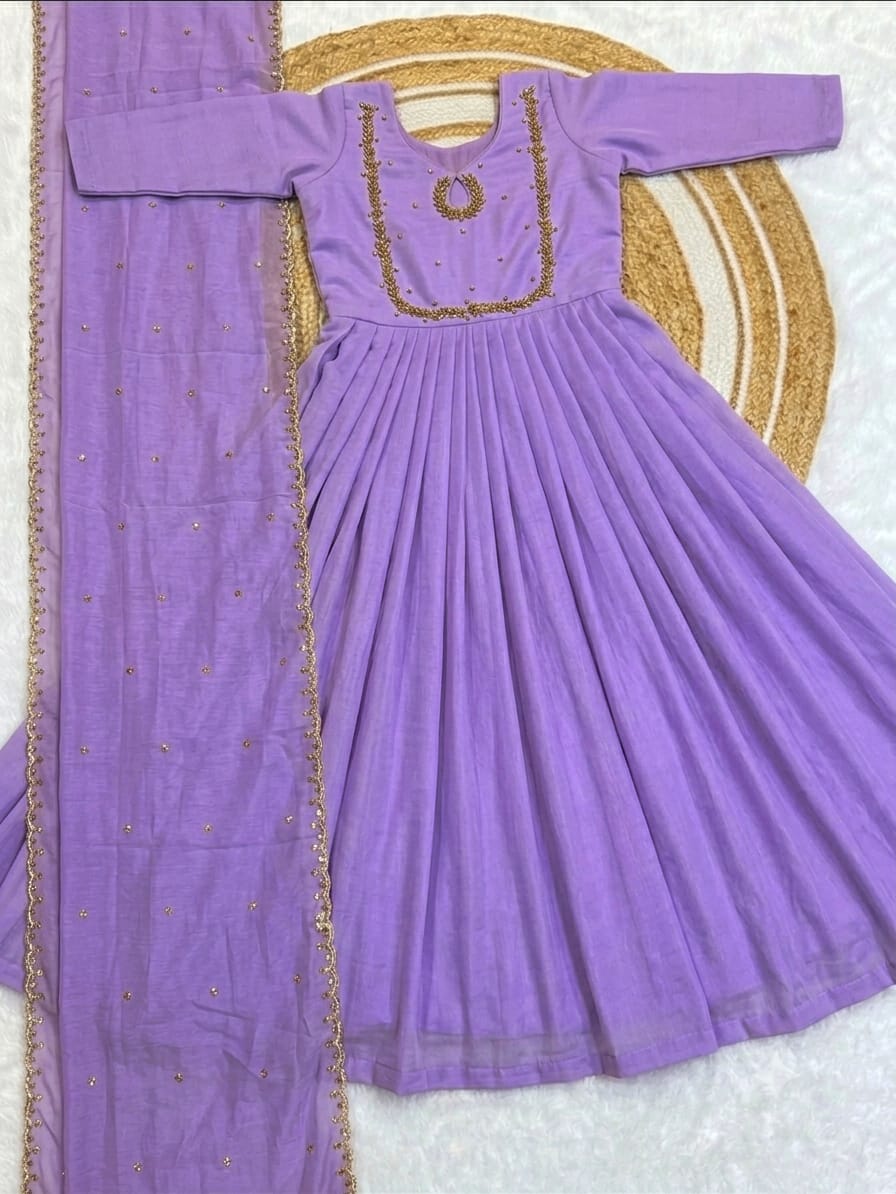 Handwork Vichitra Silk Anarkali Gown with Sequence Work Dupatta