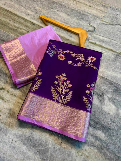Banarasi Katan Silk Saree with Zari Butti and Contrast Jacquard Pallu