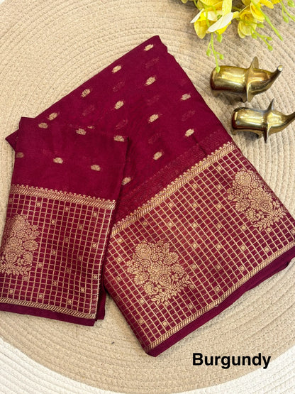 Pure Viscose Soft Silk Saree with Weaving Thread Border and Butti Blouse
