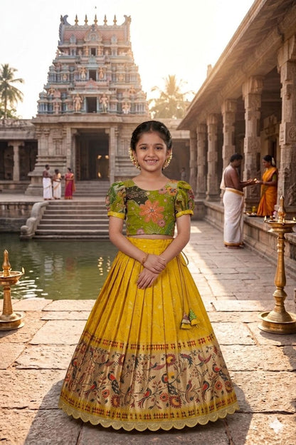 Pure Dola Silk Lehenga with Zari Weaving Border and Natural Crepe Top