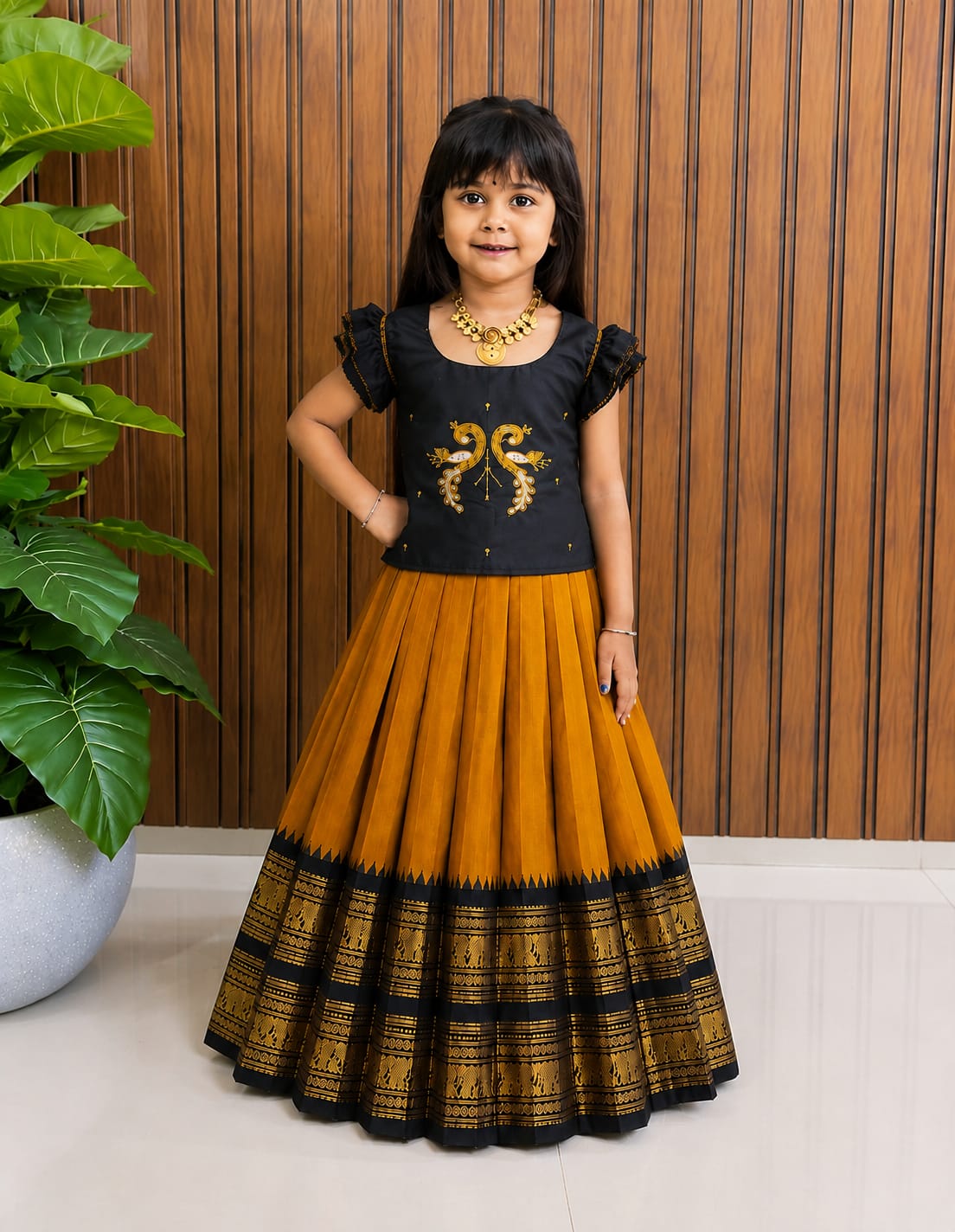 Kids Pure Silk Lehenga Choli with All-Over Zari Weaving and Hand Work