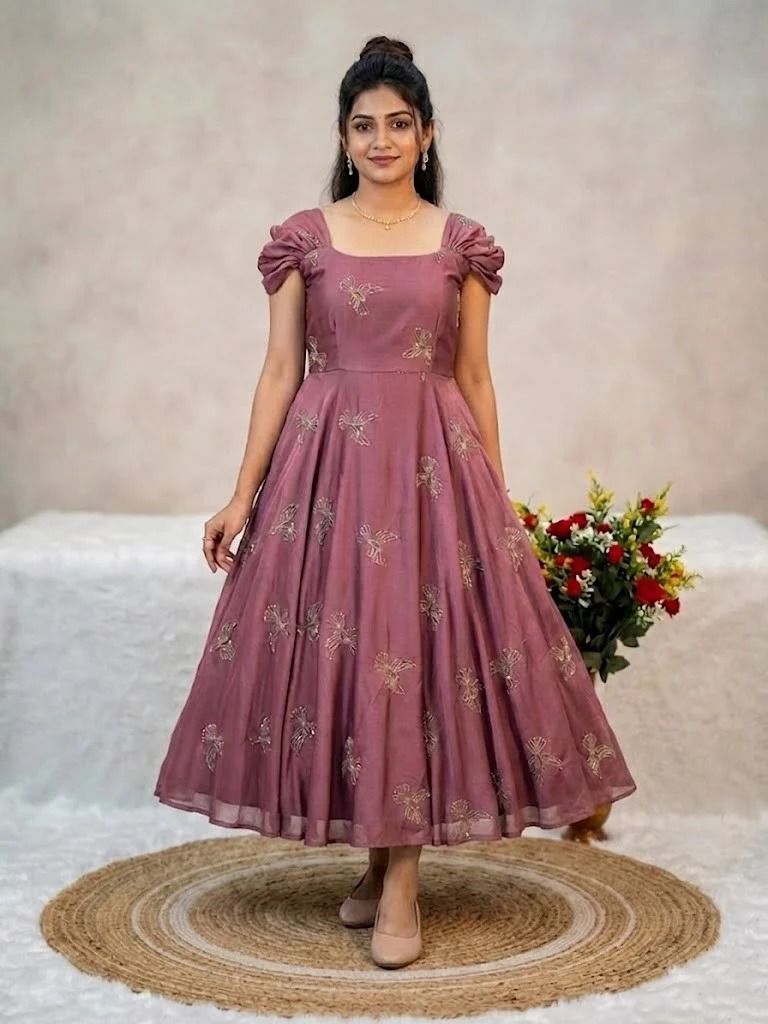 Premium Rangoli Silk Sparrow Beads Aari Work Maxi Gown