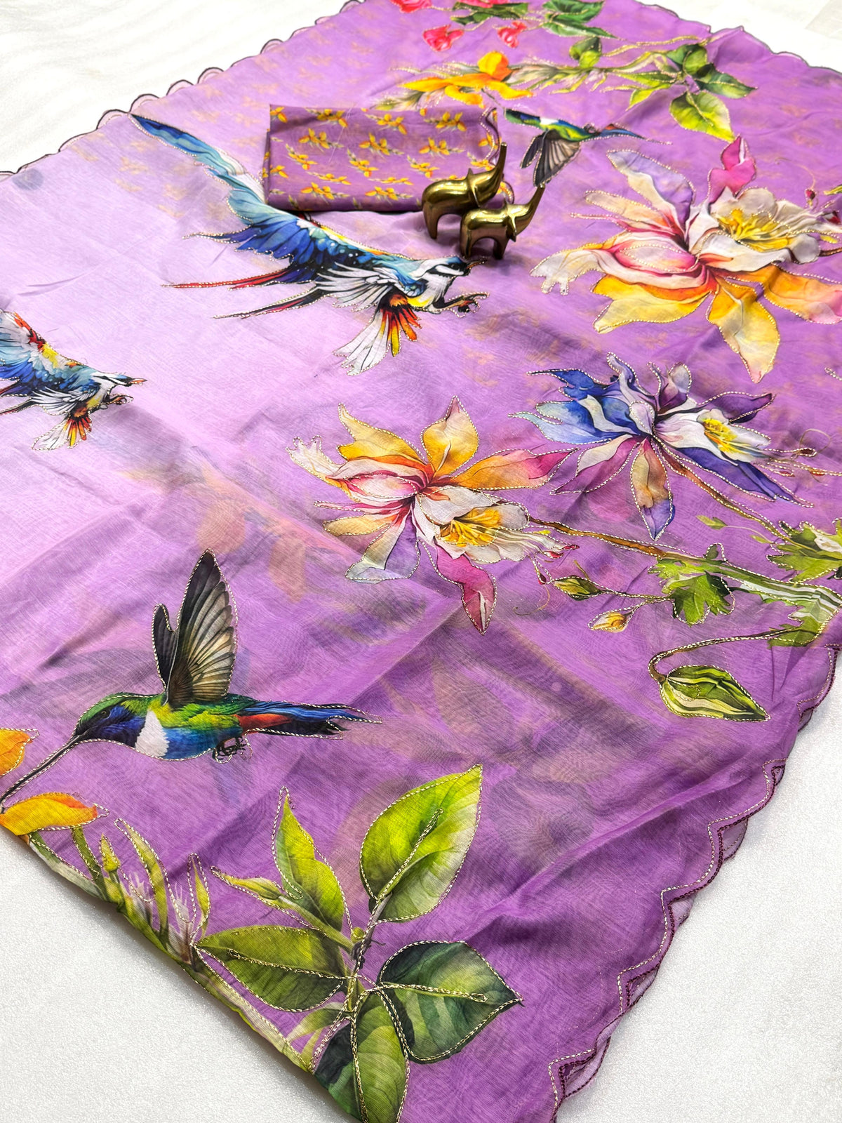 Vamika Soft Chanderi Cotton Floral Digital Print Saree with Aari Work Border