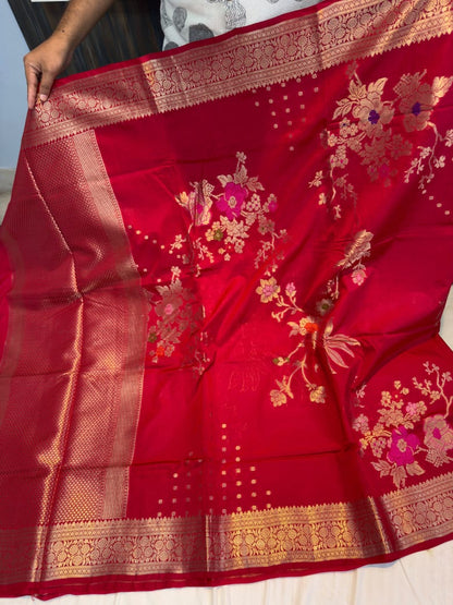 Banarasi Green Rao Mango Soft Silk Saree with Meenakari Floral Weaving